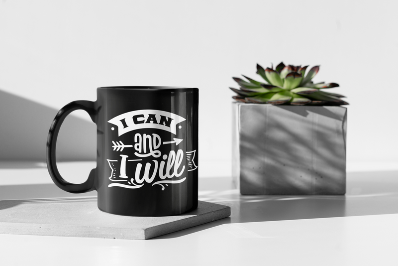 I Can and I Will Black Mug