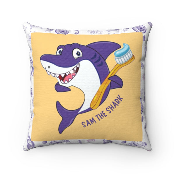 Sam The Shark Spun Polyester Square Pillow Purple & Yellow