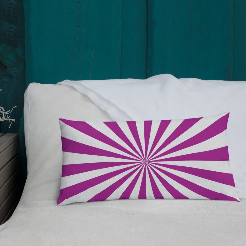 Purple White Sun Ray Pattern Purple, Royal Purple, Deep Purple, Colorful, Throw Pillow, 20x12 Rectangle Pillow and 18x18 Square Pillow