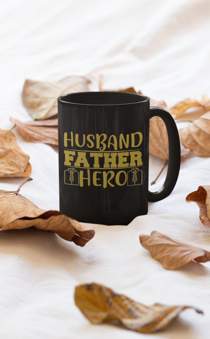 Husband Father Hero Black Coffee Mug