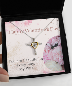 Happy Valentine's  day Cross Necklace - For My Wife